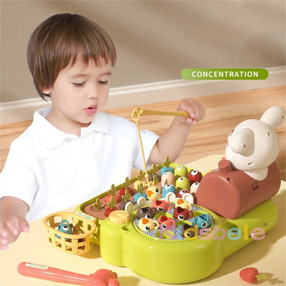 Montessori 4-in-1 Learning Toy Set for Toddlers: Fun Fishing, Whac-A-Mole, Carrot Pulling & Feeding Activities for Ages 1-3