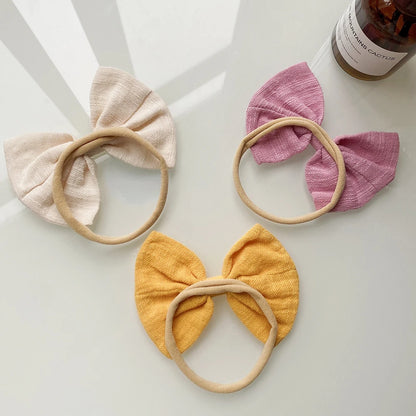 4-Pack Solid Cotton Baby Bows Headbands for Girls - Cute Elastic Nylon Hair Accessories for Newborns and Toddlers