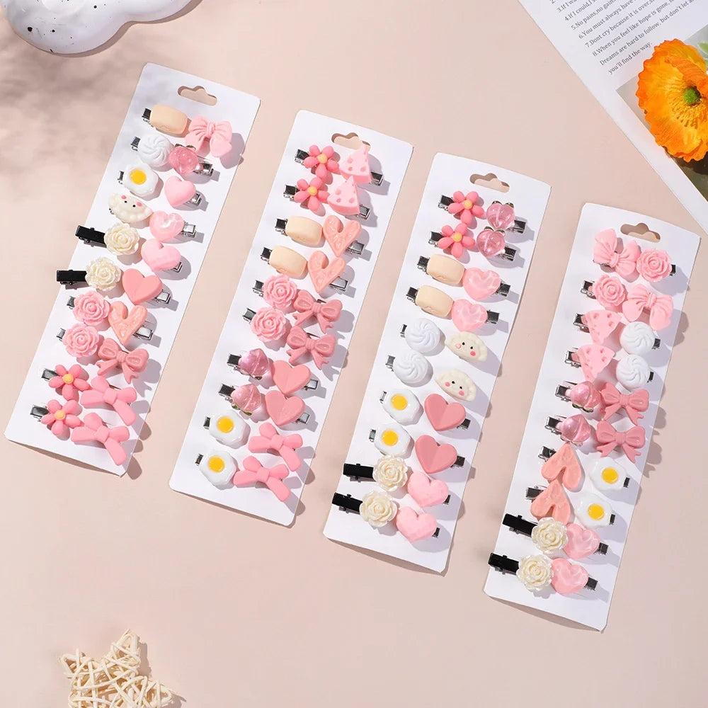 20-Piece Baby Pink Cartoon Hairpin Set for Girls - Adorable Bangs Clips and Sweet Accessories