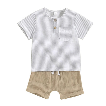 Summer Striped T-Shirt and Drawstring Shorts Set for Toddler Boys (6M-4Y)
