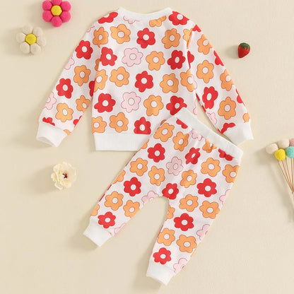 Toddler Girls' Floral Print Autumn Outfit Set with Long Sleeve Sweatshirt and Pants - 2-Piece Clothing Ensemble