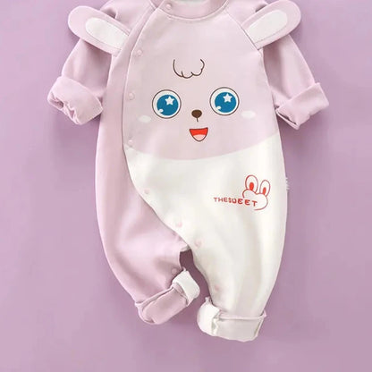 Adorable 2023 Spring Cartoon Print Long Sleeve Rompers for Newborn Baby Boys and Girls - Toddler Playsuit with O-Neck Design