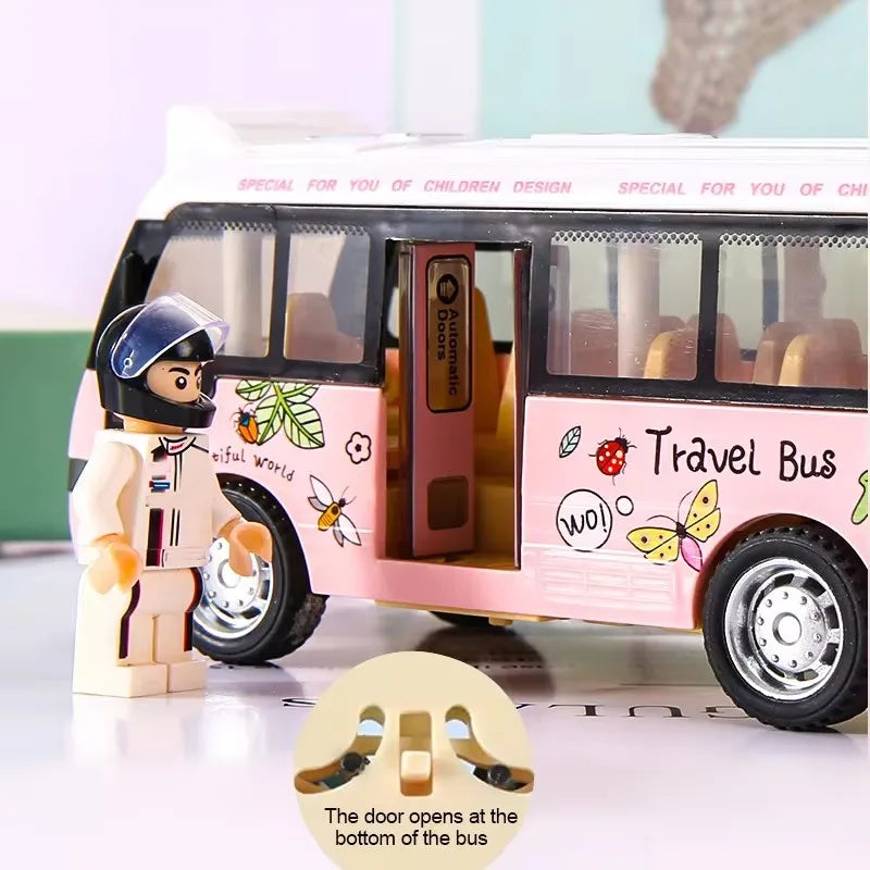 Die-Cast Metal Kids Tour School Bus Toy with Sound and Light Features - Friction-Powered Vehicle for Boys and Girls