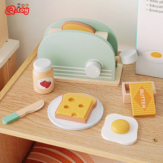 Wooden Pretend Play Bread Toast Maker Set – Educational Kitchen Toy for Kids
