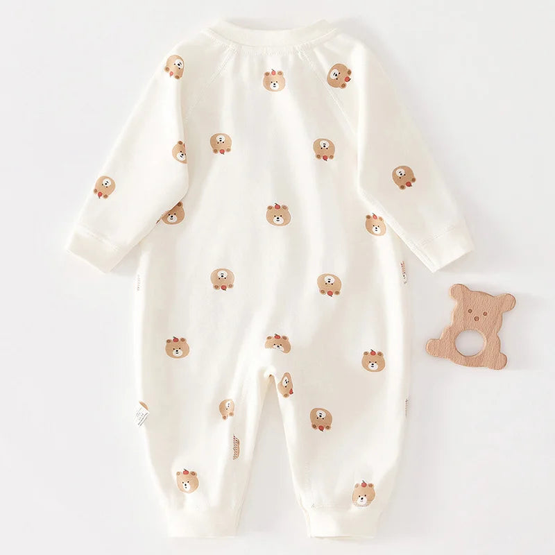 Adorable Cartoon Bear Cotton Romper for Newborn Boys and Girls - Spring Infant One-Piece Bodysuit