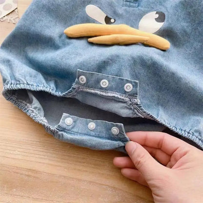 Adorable Cartoon Duck Denim One-Piece Romper for Newborns and Toddlers - Summer Baby Jumpsuit for Boys and Girls