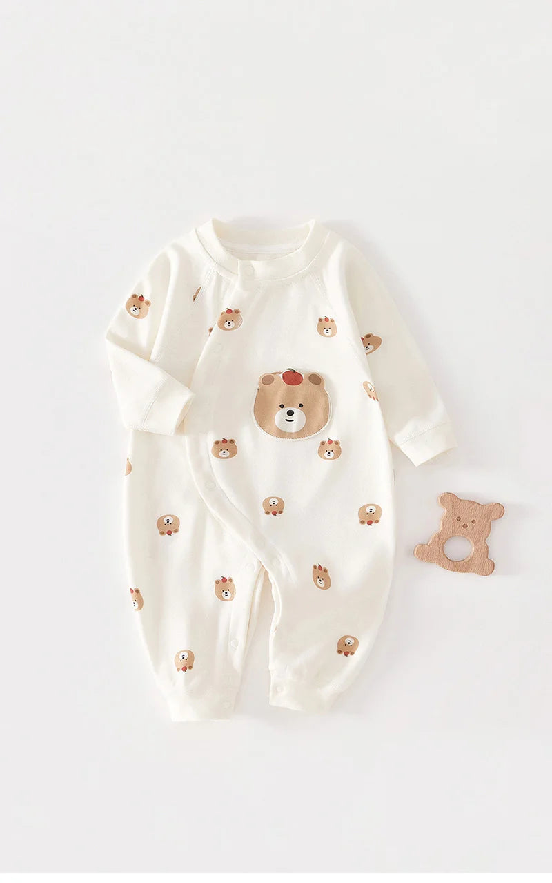 Adorable Cartoon Bear Cotton Romper for Newborn Boys and Girls - Spring Infant One-Piece Bodysuit