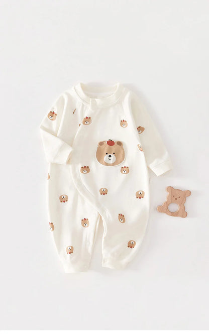 Adorable Cartoon Bear Cotton Romper for Newborn Boys and Girls - Spring Infant One-Piece Bodysuit