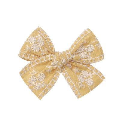 Vintage Floral Bow Hair Clips for Kids - Charming Embroidered Baby Accessories