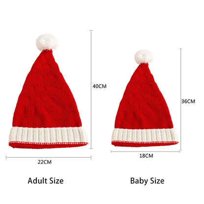 Parent-Child Christmas Hat Big Pompom Mother Kids Knit Beanie Cap Winter Warm Infant Bonnet Girls Boy Xmas Gift Baby Accessories