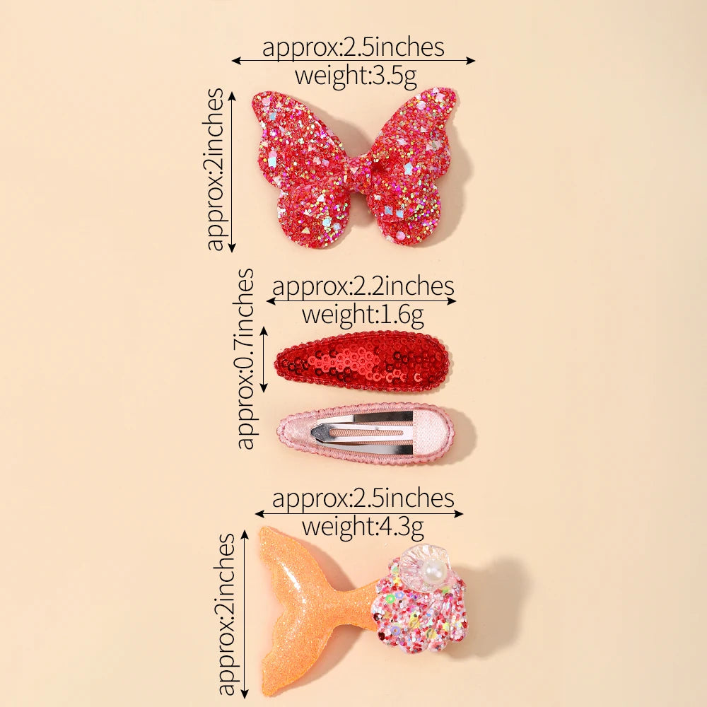 4-Piece Set of Sequin Fish Tail and Butterfly Hairpins for Girls - Kids' Barrettes and Hair Clips, Perfect Baby Accessories and Gift