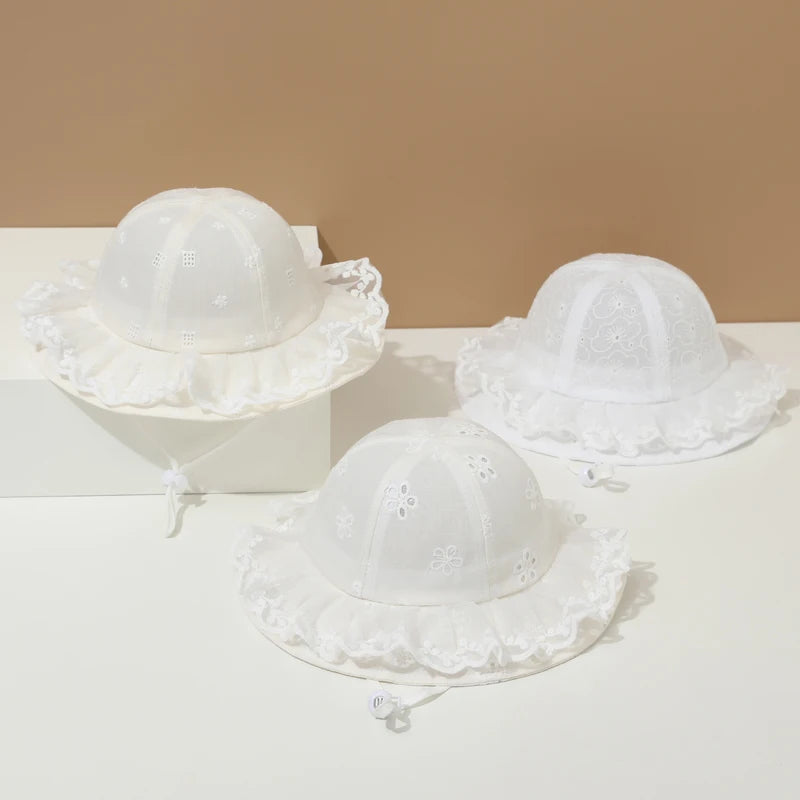 Summer Floral Lace Bucket Hat for Baby Girls - Cute Adjustable Fisherman Cap for Toddlers 1-3 Years