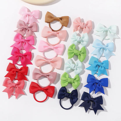 Set of 10 Grosgrain Ribbon Hair Bows with Elastic Bands - Perfect New Year Accessories for Baby Girls