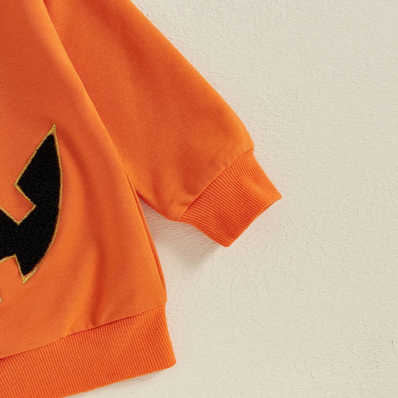 Adorable Pumpkin Embroidered Hoodies for Baby Boys and Girls - Halloween Long Sleeve Crew Neck Sweatshirts