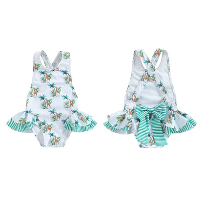 Adorable Toddler Girl's Sleeveless Swimsuit with Fun Fruit and Animal Prints - Back Cross Straps Bathing Suit for Summer
