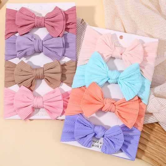 48-Color Soft Nylon Baby Headbands for Girls - Elastic Knit Turban Bows Hair Accessories for Newborns