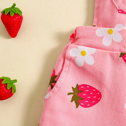Summer Floral Denim Overalls for Girls - Casual Suspender Shorts for Kids