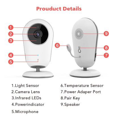 4-Inch HD Video Baby Monitor with 3X Digital Zoom, Two-Way Audio, Auto Night Vision, and Temperature Monitoring - Model VB615