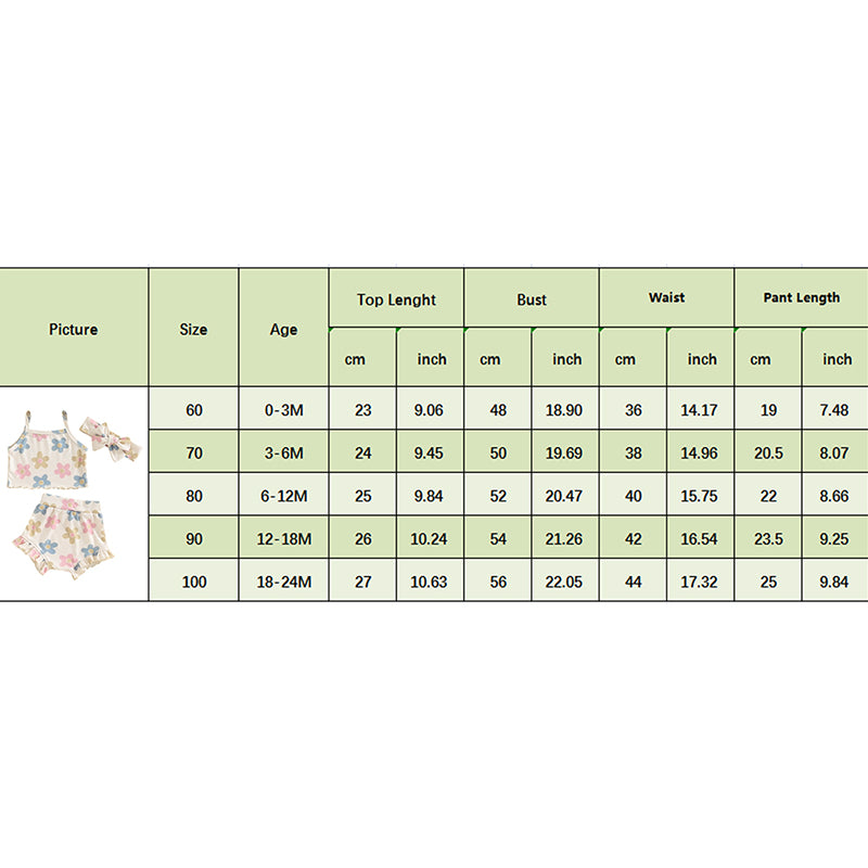 Toddler Summer Floral Outfit Set for Baby Girls - 3PCS Cami Top, Shorts, and Headband (0-24 Months)