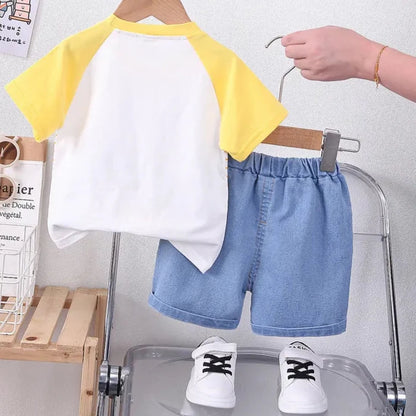 Adorable 2023 Summer Cartoon Crocodile T-Shirt and Denim Shorts Set for Baby Boys