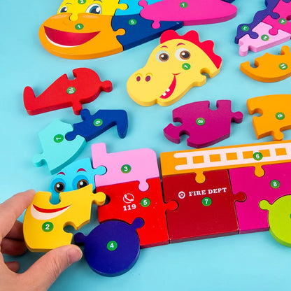 3D Dinosaur Educational Wooden Puzzles for Montessori Toddlers Ages 2-5