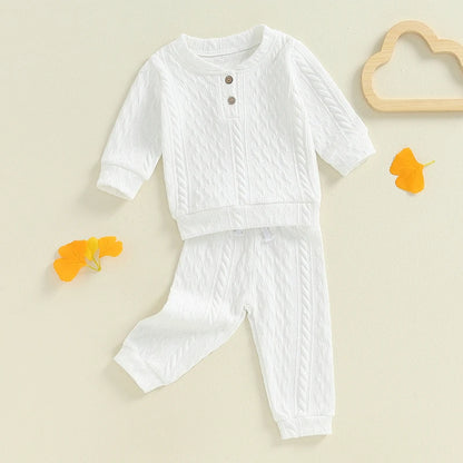 Unisex Toddler Autumn Knitwear Set - Long Sleeve Sweater and Elastic Waist Pants for Baby (2-Piece Cotton Outfit)