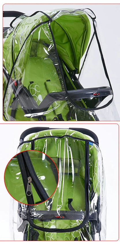 Universal Waterproof Baby Stroller Rain Cover - Transparent Trolley Umbrella with Zipper for All Ages