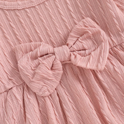 Adorable Baby Girls 3-Piece Ribbed Ruffled Romper Set with Bow, Headband, and Stockings