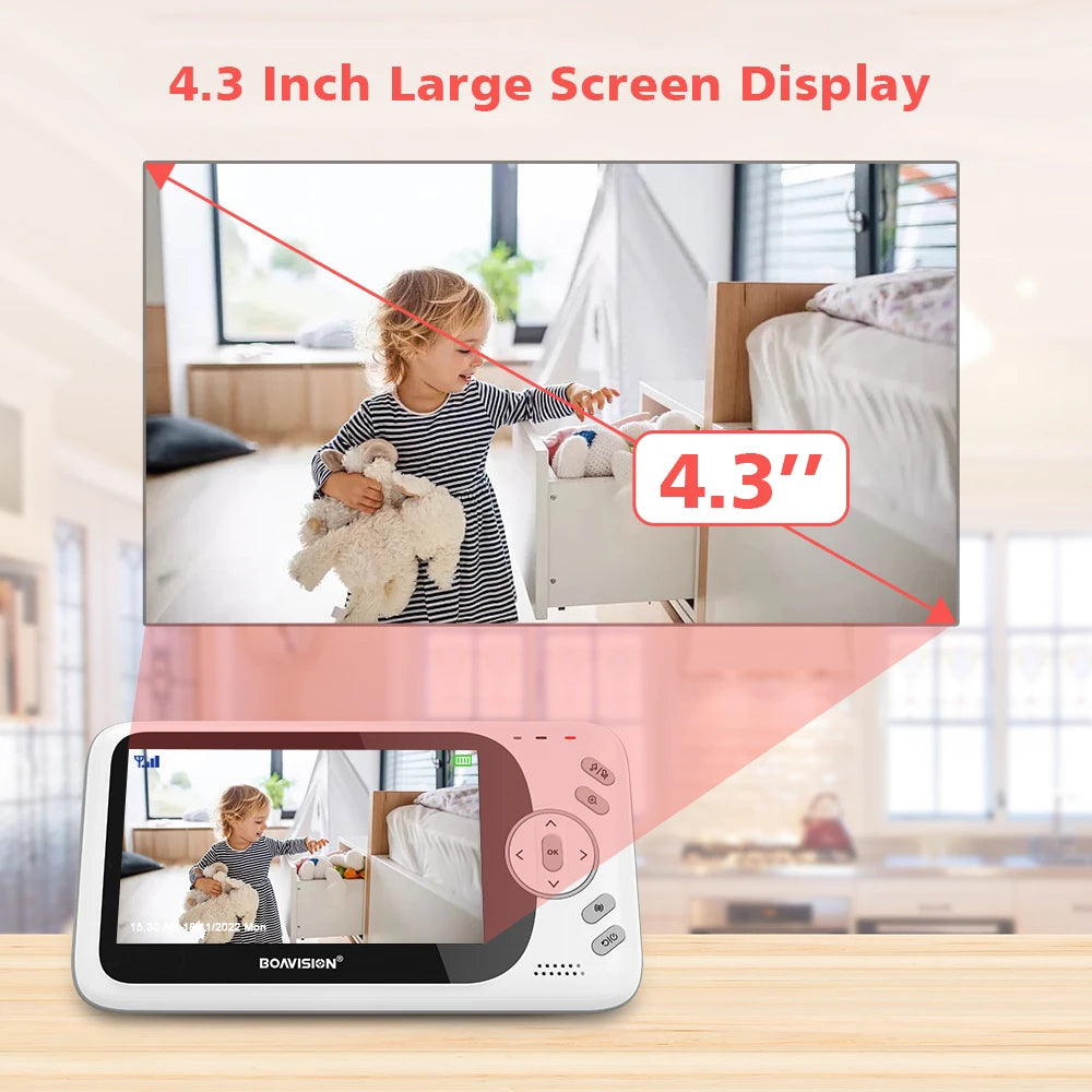 4.3" Wireless Video Baby Monitor with Pan/Tilt Camera, Two-Way Audio & Night Vision - VB801