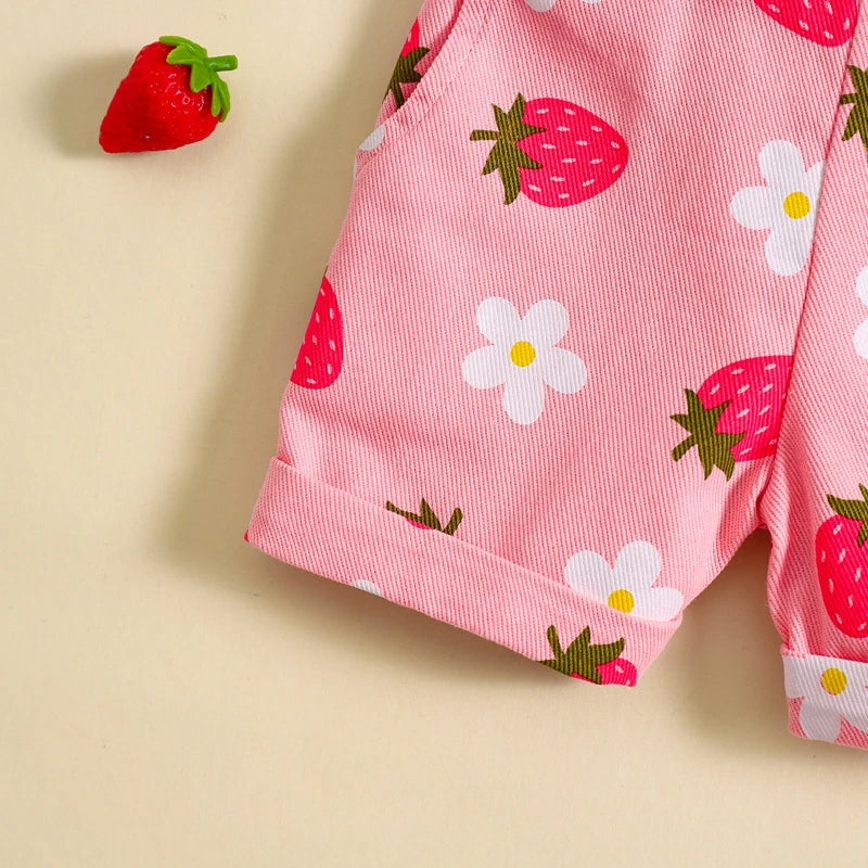 Summer Floral Denim Overalls for Girls - Casual Suspender Shorts for Kids
