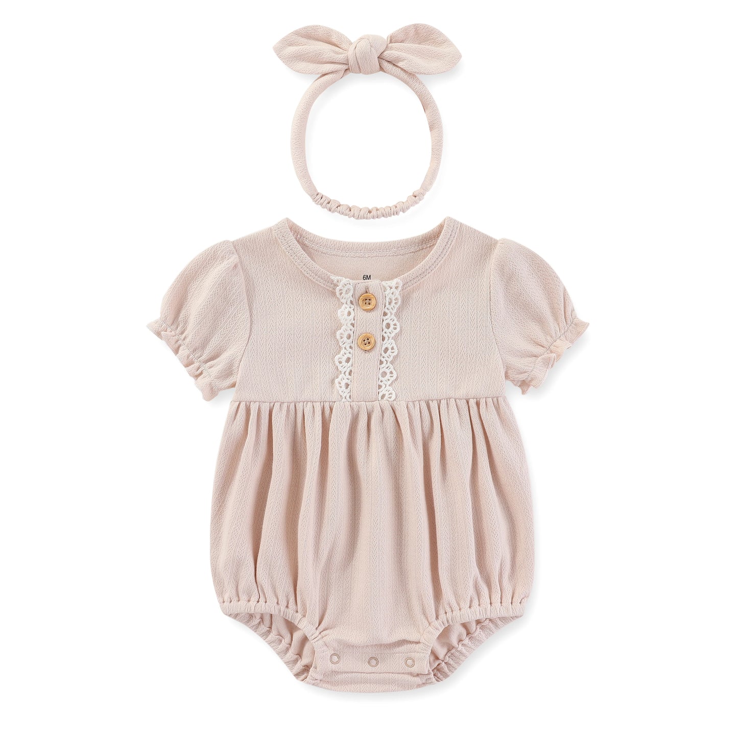 Summer Cotton Bodysuit & Headband Set for Newborn Baby Girls - 0-24 Months Solid Color Jumpsuit