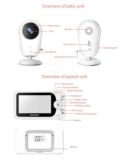 Portable 4.3 Inch Wireless Video Baby Monitor with Night Vision and Two-Way Intercom - VB608 Baby Nanny Camera