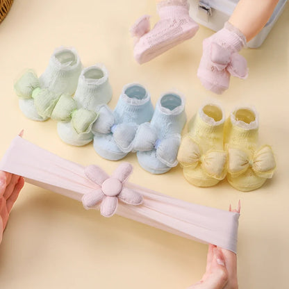 Adorable Baby Socks and Flower Headband Set - 2pcs Candy Color Bow Accessories for Newborns
