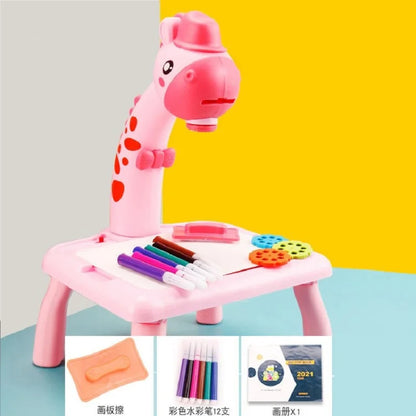 Kids Educational LED Projector Art Table - Mini Doodle Drawing Board for Young Artists Aged 3-6 Years, Perfect Gift for Girls
