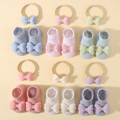 Adorable Baby Socks and Flower Headband Set - 2pcs Candy Color Bow Accessories for Newborns