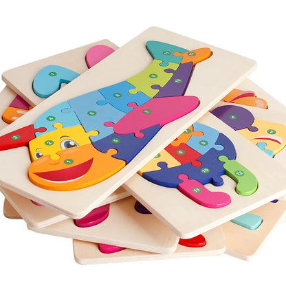 3D Dinosaur Educational Wooden Puzzles for Montessori Toddlers Ages 2-5