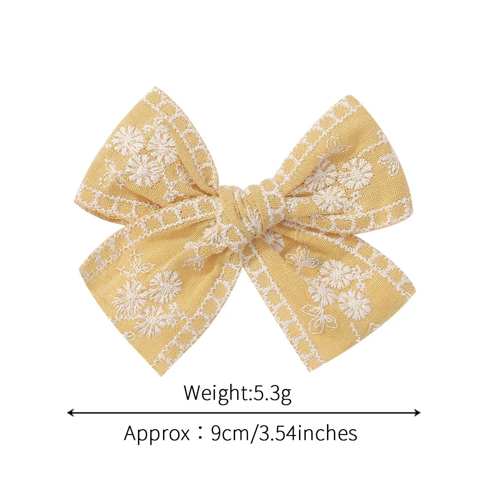 Vintage Floral Bow Hair Clips for Kids - Charming Embroidered Baby Accessories
