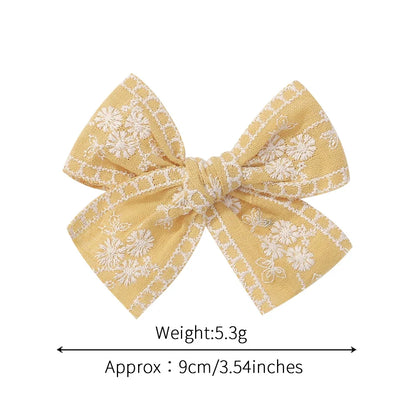 Vintage Floral Bow Hair Clips for Kids - Charming Embroidered Baby Accessories