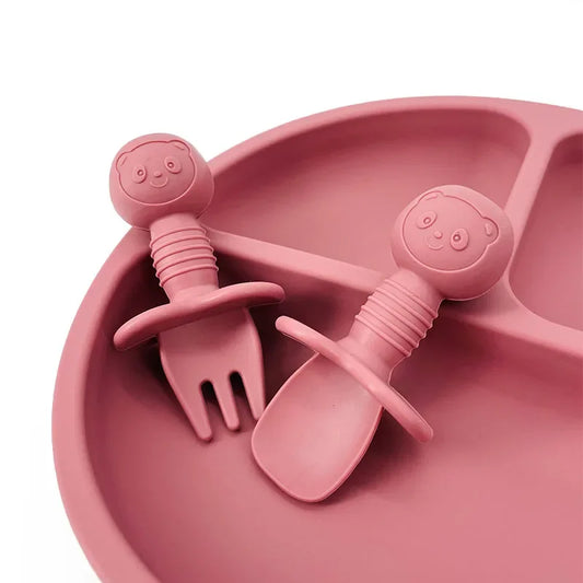 Adorable Animal-Themed Silicone Mini Utensils Set for Baby - 2pcs Fork and Spoon Feeding Essentials
