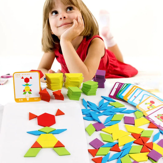 155-Piece 3D Wooden Geometric Tangram Puzzles for Kids - Montessori Educational Toys