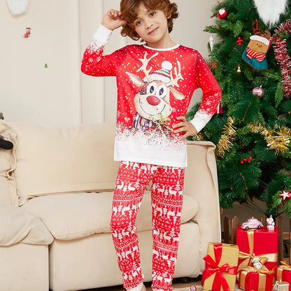 Festive Family Matching Christmas Pajama Set with Reindeer Print - Long Sleeved Nightwear for Parents and Kids