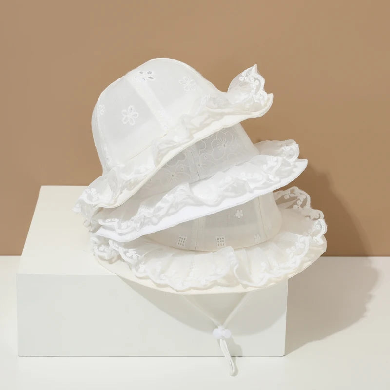 Summer Floral Lace Bucket Hat for Baby Girls - Cute Adjustable Fisherman Cap for Toddlers 1-3 Years