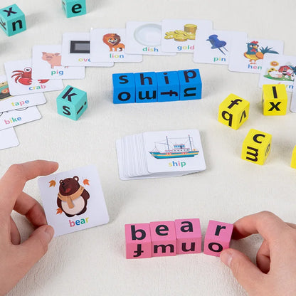 Wooden Montessori Letter Spelling Puzzle Toy - Early Learning Game for Kids 3-12 Years, Interactive Educational Gift