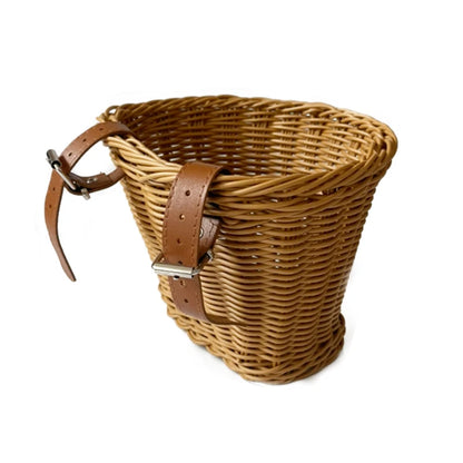Kids Bike Scooter Front Storage Basket - Handmade Waterproof Woven Rattan Detachable Bag