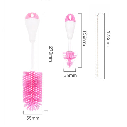 360 Degree Rotation 3 in 1 Silicone Baby Bottle Pacifier Brush Wash Water Cup Container Straw Cleaning Brush Set