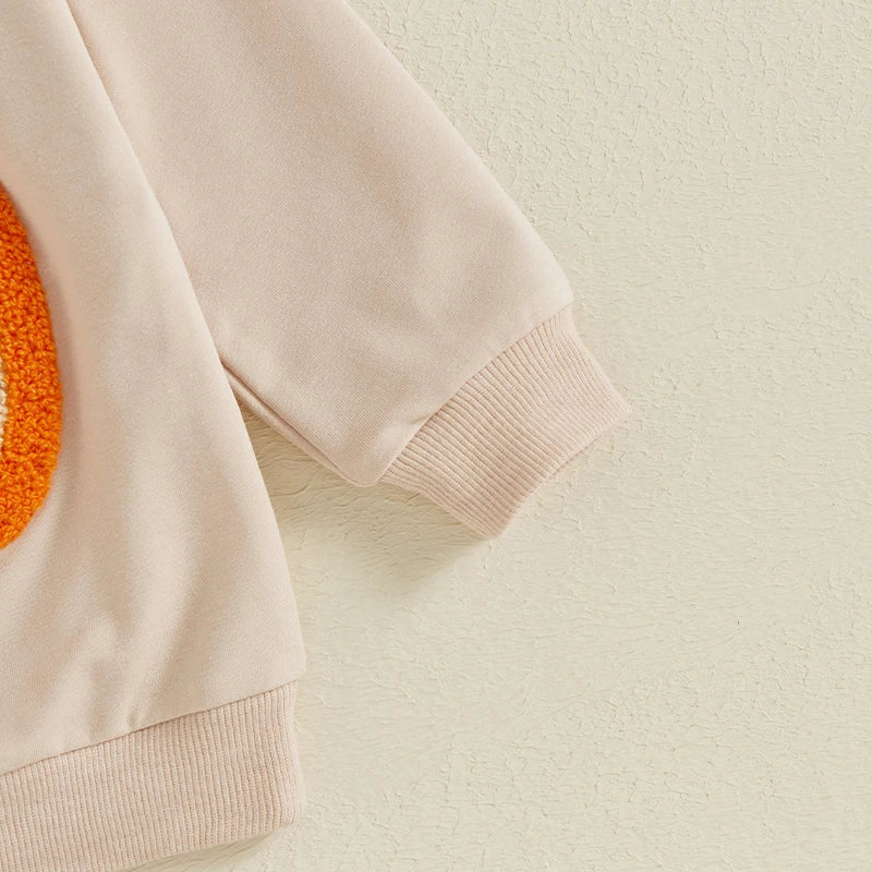 Adorable Pumpkin Embroidered Hoodies for Baby Boys and Girls - Halloween Long Sleeve Crew Neck Sweatshirts