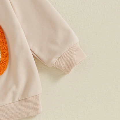 Adorable Pumpkin Embroidered Hoodies for Baby Boys and Girls - Halloween Long Sleeve Crew Neck Sweatshirts