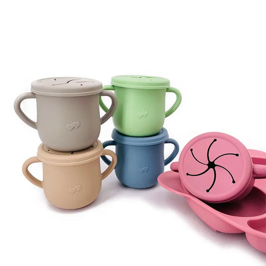 Silicone Toddler Sippy Cups - Portable BPA-Free Drinkware with Handles for Babies and Snacks