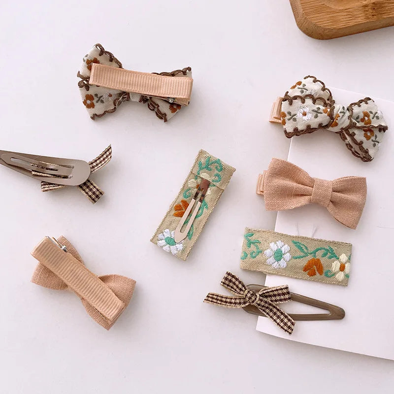 8-Piece Cute Floral Hair Clip Set for Baby Girls - Kawaii Bows and Accessories for Ponytails and Headwear