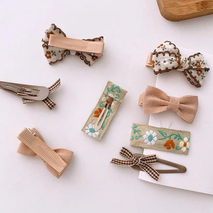 8-Piece Cute Floral Hair Clip Set for Baby Girls - Kawaii Bows and Accessories for Ponytails and Headwear